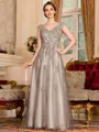 Regal A-Line Tulle Applique V-Neck Sleeveless Floor-Length Dresses
