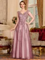 Regal A-Line Tulle Applique V-Neck Sleeveless Floor-Length Dresses