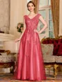 Regal A-Line Tulle Applique V-Neck Sleeveless Floor-Length Dresses