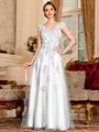 Regal A-Line Tulle Applique V-Neck Sleeveless Floor-Length Dresses