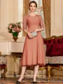 Impeccable A-Line Chiffon Lace Scoop 1/2 Sleeves Tea-Length Mother of the Bride Dress