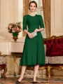 Impeccable A-Line Chiffon Lace Scoop 1/2 Sleeves Tea-Length Mother of the Bride Dress