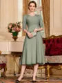 Impeccable A-Line Chiffon Lace Scoop 1/2 Sleeves Tea-Length Mother of the Bride Dress