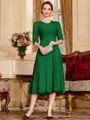Impeccable A-Line Chiffon Lace Scoop 1/2 Sleeves Tea-Length Mother of the Bride Dress