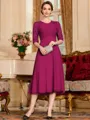 Impeccable A-Line Chiffon Lace Scoop 1/2 Sleeves Tea-Length Mother of the Bride Dress
