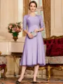 Impeccable A-Line Chiffon Lace Scoop 1/2 Sleeves Tea-Length Mother of the Bride Dress