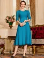 Impeccable A-Line Chiffon Lace Scoop 1/2 Sleeves Tea-Length Mother of the Bride Dress