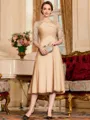 Impeccable A-Line Chiffon Lace Scoop 1/2 Sleeves Tea-Length Mother of the Bride Dress