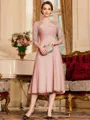 Impeccable A-Line Chiffon Lace Scoop 1/2 Sleeves Tea-Length Mother of the Bride Dress