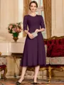 Impeccable A-Line Chiffon Lace Scoop 1/2 Sleeves Tea-Length Mother of the Bride Dress