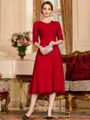 Impeccable A-Line Chiffon Lace Scoop 1/2 Sleeves Tea-Length Mother of the Bride Dress
