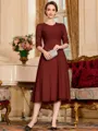 Impeccable A-Line Chiffon Lace Scoop 1/2 Sleeves Tea-Length Mother of the Bride Dress