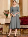 Impeccable A-Line Chiffon Lace Scoop 1/2 Sleeves Tea-Length Mother of the Bride Dress