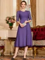 Impeccable A-Line Chiffon Lace Scoop 1/2 Sleeves Tea-Length Mother of the Bride Dress
