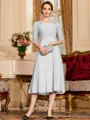 Impeccable A-Line Chiffon Lace Scoop 1/2 Sleeves Tea-Length Mother of the Bride Dress