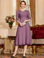 Impeccable A-Line Chiffon Lace Scoop 1/2 Sleeves Tea-Length Mother of the Bride Dress