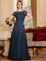 Classy A-Line Tulle Lace Scoop Short Sleeves Floor-Length Mother of the Bride Dress
