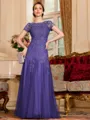 Classy A-Line Tulle Lace Scoop Short Sleeves Floor-Length Mother of the Bride Dress