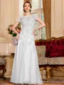 Classy A-Line Tulle Lace Scoop Short Sleeves Floor-Length Mother of the Bride Dress