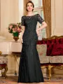 Gracious A-Line Tulle Ruched Bateau Short Sleeves Floor-Length Mother of the Bride Dress