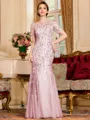 Gracious A-Line Tulle Ruched Bateau Short Sleeves Floor-Length Mother of the Bride Dress