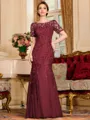 Gracious A-Line Tulle Ruched Bateau Short Sleeves Floor-Length Mother of the Bride Dress