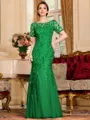 Gracious A-Line Tulle Ruched Bateau Short Sleeves Floor-Length Mother of the Bride Dress