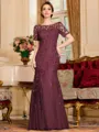 Gracious A-Line Tulle Ruched Bateau Short Sleeves Floor-Length Mother of the Bride Dress