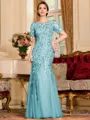 Gracious A-Line Tulle Ruched Bateau Short Sleeves Floor-Length Mother of the Bride Dress