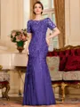 Gracious A-Line Tulle Ruched Bateau Short Sleeves Floor-Length Mother of the Bride Dress