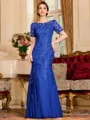 Gracious A-Line Tulle Ruched Bateau Short Sleeves Floor-Length Mother of the Bride Dress