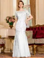 Gracious A-Line Tulle Ruched Bateau Short Sleeves Floor-Length Mother of the Bride Dress