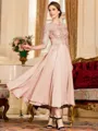 Stunning A-Line Chiffon Lace Scoop 3/4 Sleeves Tea-Length Mother of the Bride Dress