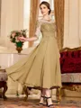 Stunning A-Line Chiffon Lace Scoop 3/4 Sleeves Tea-Length Mother of the Bride Dress