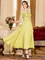 Stunning A-Line Chiffon Lace Scoop 3/4 Sleeves Tea-Length Mother of the Bride Dress