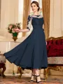 Stunning A-Line Chiffon Lace Scoop 3/4 Sleeves Tea-Length Mother of the Bride Dress