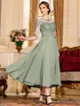 Stunning A-Line Chiffon Lace Scoop 3/4 Sleeves Tea-Length Mother of the Bride Dress