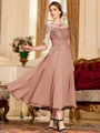 Stunning A-Line Chiffon Lace Scoop 3/4 Sleeves Tea-Length Mother of the Bride Dress