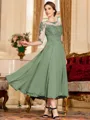 Stunning A-Line Chiffon Lace Scoop 3/4 Sleeves Tea-Length Mother of the Bride Dress