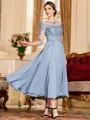 Stunning A-Line Chiffon Lace Scoop 3/4 Sleeves Tea-Length Mother of the Bride Dress