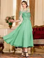 Stunning A-Line Chiffon Lace Scoop 3/4 Sleeves Tea-Length Mother of the Bride Dress