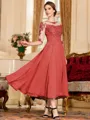 Stunning A-Line Chiffon Lace Scoop 3/4 Sleeves Tea-Length Mother of the Bride Dress