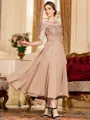 Stunning A-Line Chiffon Lace Scoop 3/4 Sleeves Tea-Length Mother of the Bride Dress