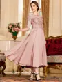 Stunning A-Line Chiffon Lace Scoop 3/4 Sleeves Tea-Length Mother of the Bride Dress