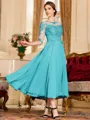 Stunning A-Line Chiffon Lace Scoop 3/4 Sleeves Tea-Length Mother of the Bride Dress
