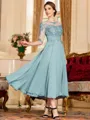 Stunning A-Line Chiffon Lace Scoop 3/4 Sleeves Tea-Length Mother of the Bride Dress
