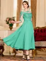 Stunning A-Line Chiffon Lace Scoop 3/4 Sleeves Tea-Length Mother of the Bride Dress