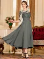 Stunning A-Line Chiffon Lace Scoop 3/4 Sleeves Tea-Length Mother of the Bride Dress