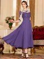 Stunning A-Line Chiffon Lace Scoop 3/4 Sleeves Tea-Length Mother of the Bride Dress