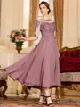 Stunning A-Line Chiffon Lace Scoop 3/4 Sleeves Tea-Length Mother of the Bride Dress